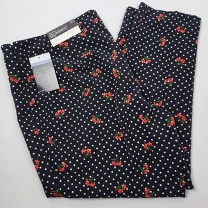 Liz Claiborne Career Emma Ankle Pants Sz 20W Black White Dots Red Flowers Womens